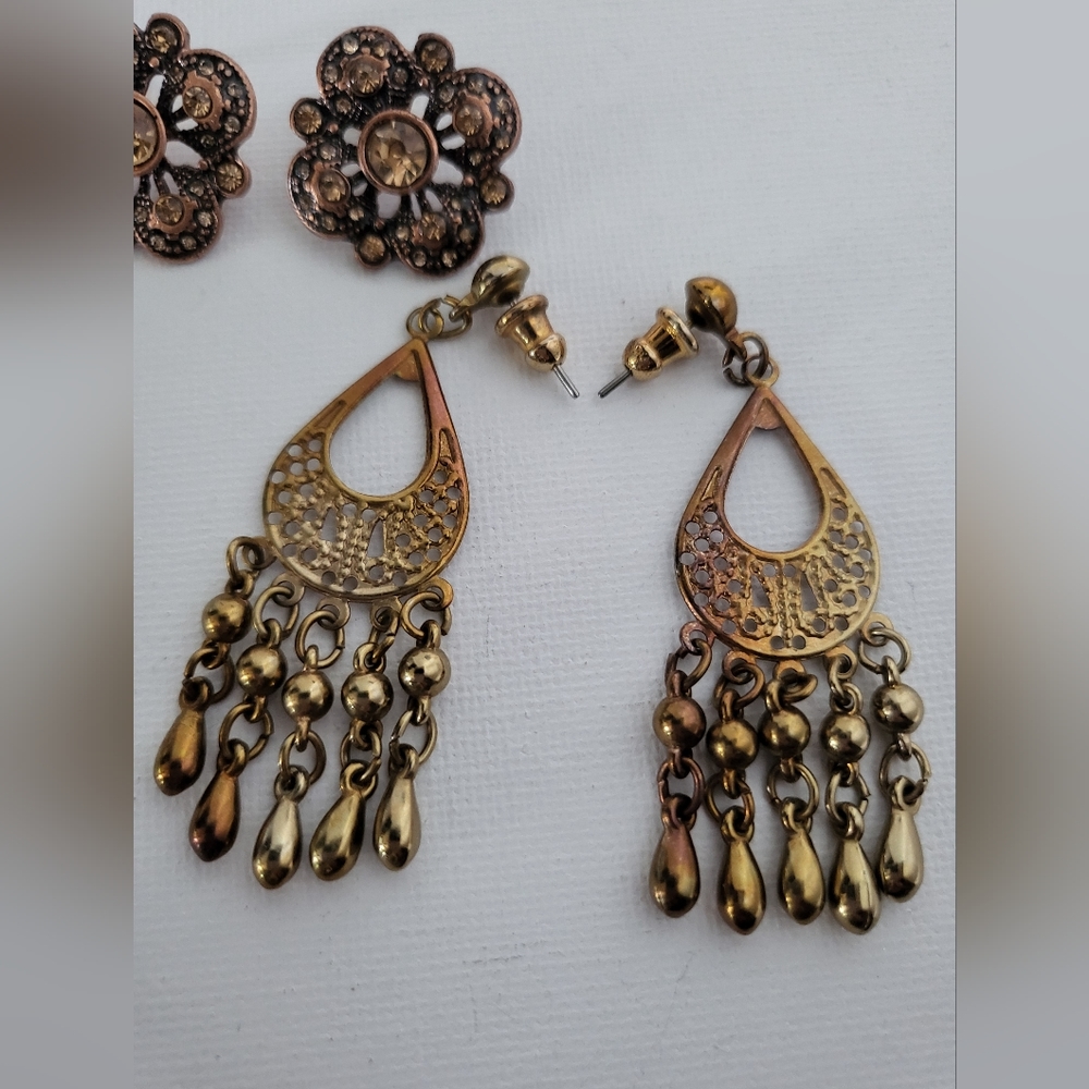 🕳️ Bronze Chandelier & Post Earrings Set